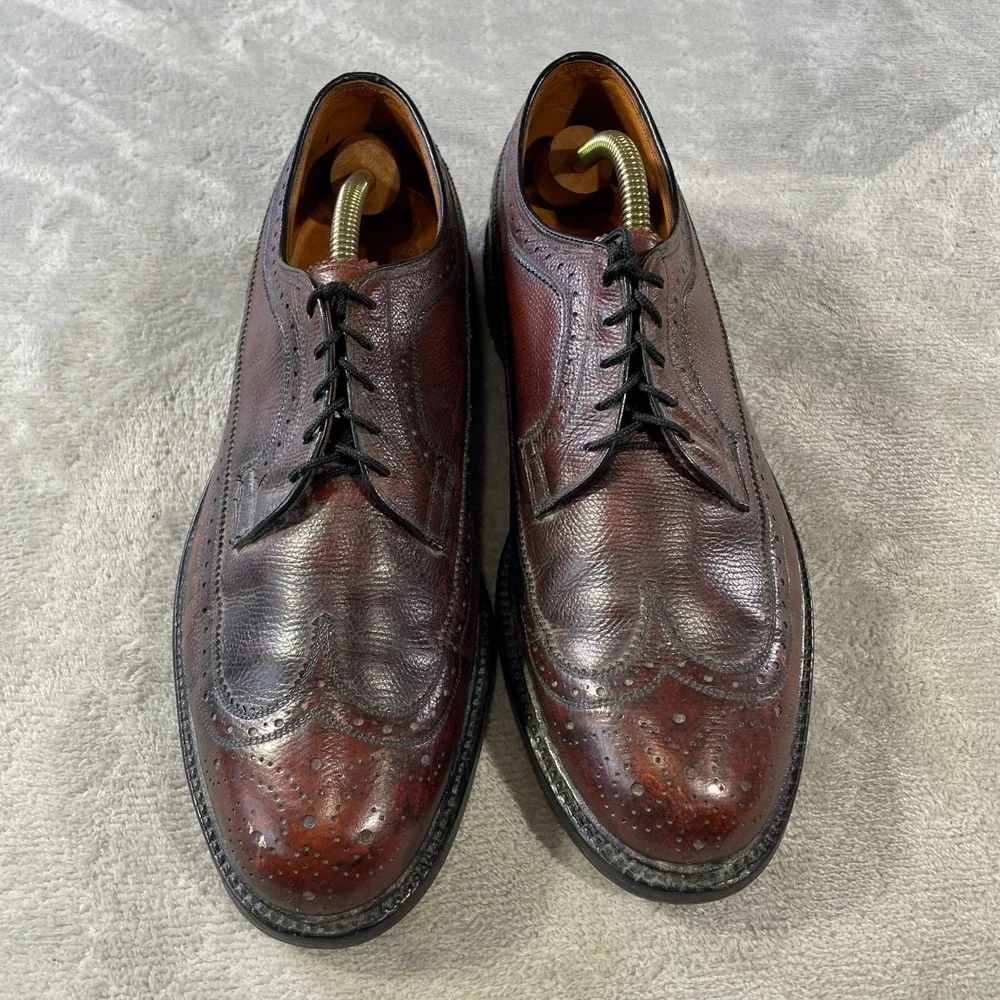 Johnston Murphy Aristocraft Wingtip Blucher Shoes Mens 9 Burgundy Leather Office